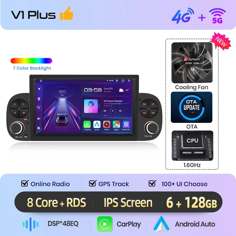 Junsun Wireless CarPlay Car Radio for Fiat Panda 2013 2014 2015-2020 Android Multimedia