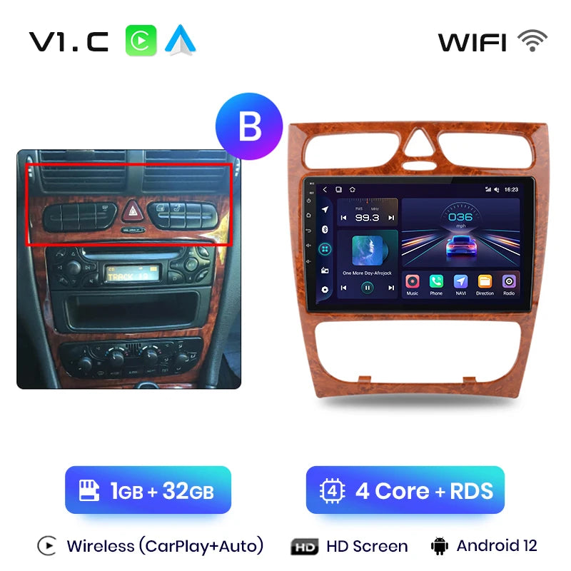 Radio para coche Junsun CarPlay Android Auto para Mercedes Benz Clase C Clase CLK W203 W209 S203 A209 2000-2005 Sistemas inteligentes Auto 