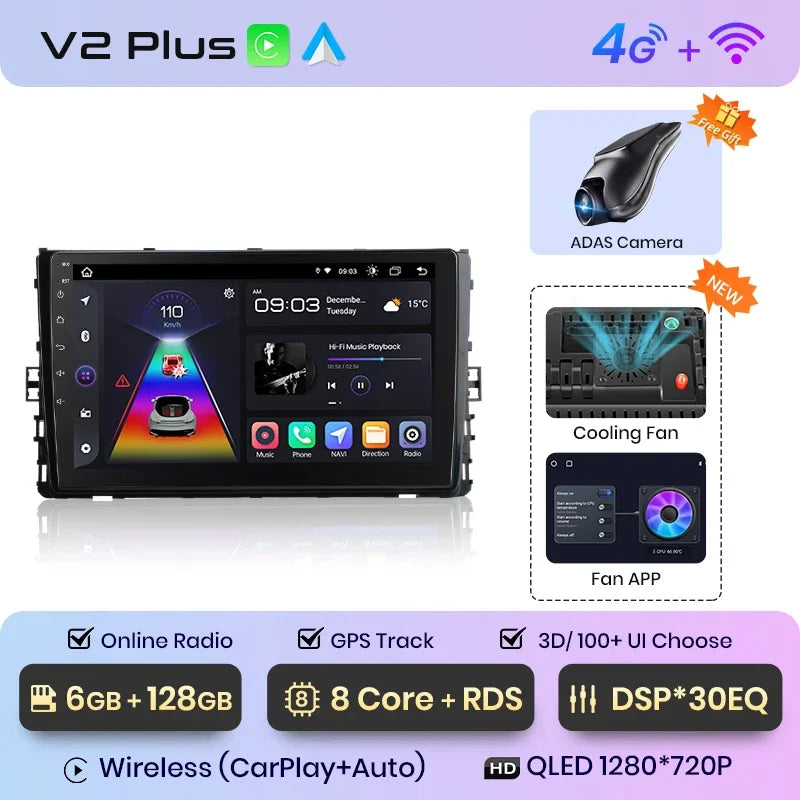 Junsun CarPlay inalámbrico Android Auto Radio para VOLKSWAGEN LAVIDA PLU 2018 Sistemas inteligentes para coche RDS BT WiFi 2 DIN 