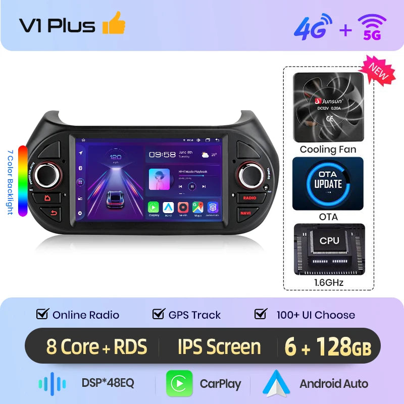 Junsun Wireless CarPlay Car Radio for Fiat Fiorino 2008 2009 2010-2017 Android Multimedia