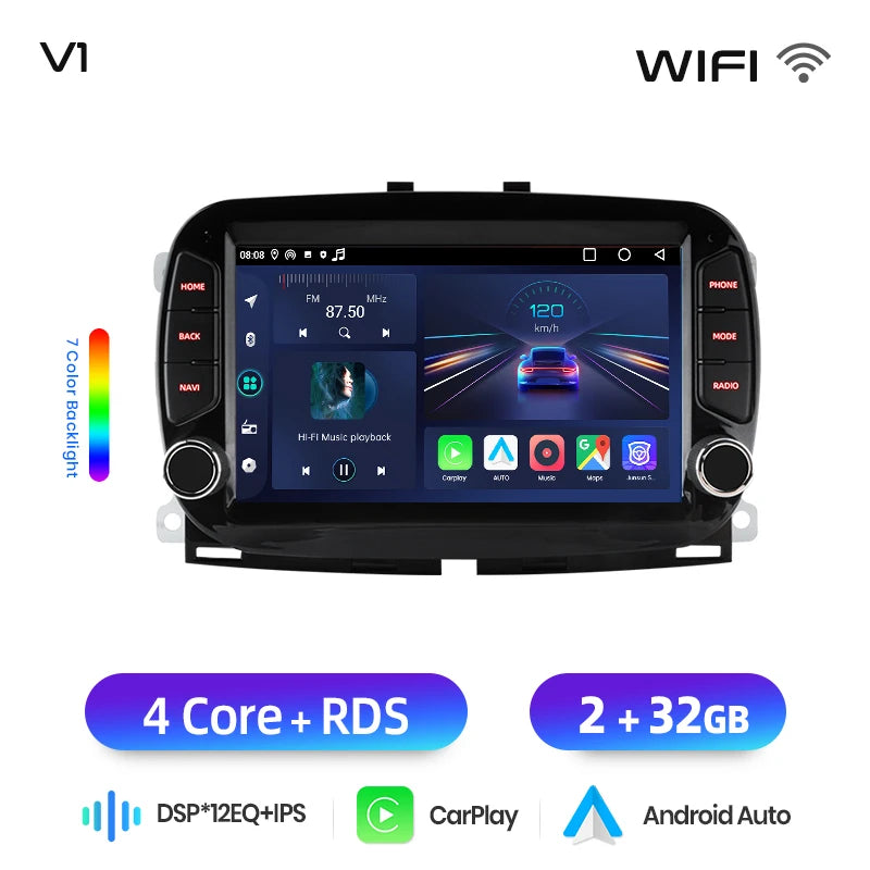 Junsun Wireless CarPlay Car Radio For Fiat 500 2016 2017 2018 2019 Android Multimedia