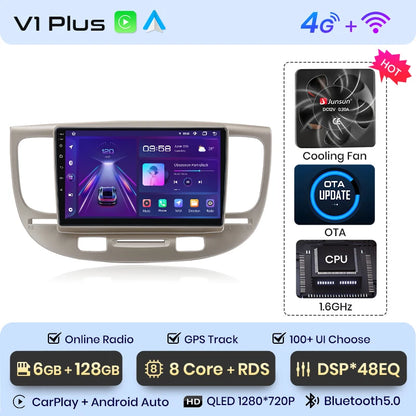 Radio Junsun V1 Plus para Kia RIO 2 2005-2011 con CarPlay inalámbrico, Android Auto, sistema inteligente para coche, 2 DIN, DVD. 