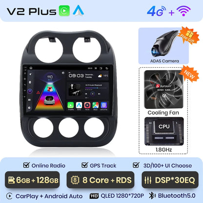 Radio Junsun para coche JEEP Compass Patriot 2010-2016 con CarPlay inalámbrico, Android Auto, sistema inteligente para coche, 2 DIN, DVD. 