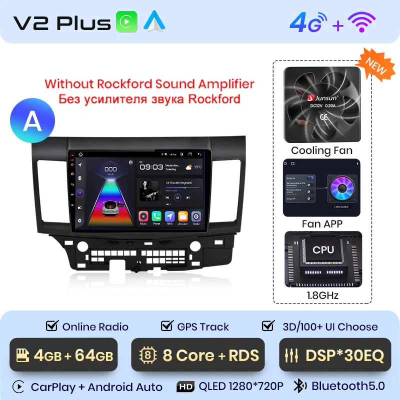 Radio Junsun para coche Mitsubishi Lancer 2007-2013 con CarPlay inalámbrico, Android Auto, sistema inteligente para coche, 2 DIN, DVD. 
