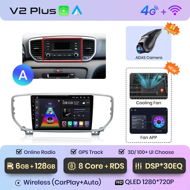 Junsun V1pro AI Voice Car Radio Android Auto Multimedia Player For Kia Sportage 4 QL 2018-2021 Carplay 4G DSP 2din GPS autoradio