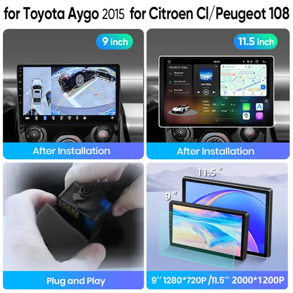 Junsun Wireless CarPlay Car Radio For Toyota Aygo 2015 for Citroen C1 2020 Peugeo 108 Android Multimedia