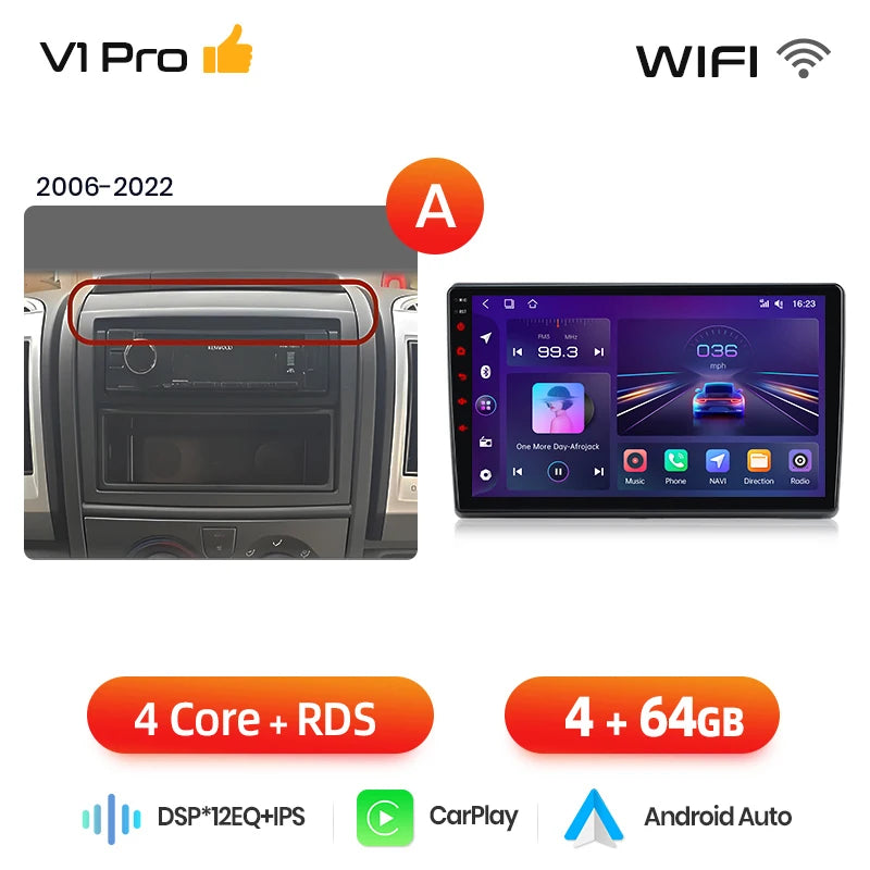 Junsun AI 4G LTE Wireless CarPlay Android Auto Car Radio For Fiat Ducato Peugeot Boxer Citroen Jumper 2006-2015 GPS Navi RDS FM