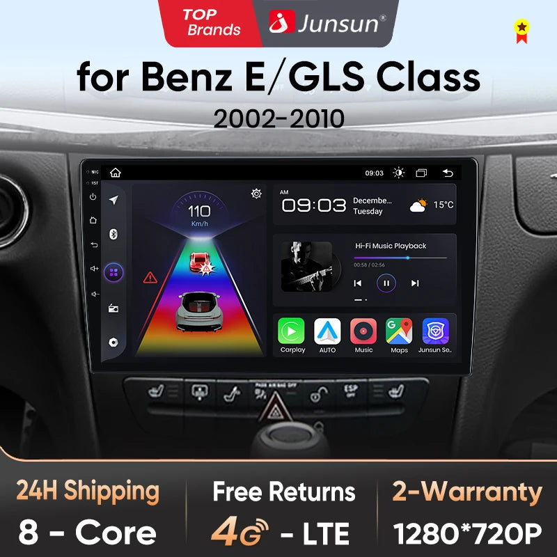 Junsun V1 - Radio inalámbrica con CarPlay y Android para Mercedes Benz Clase E (W211, E300, años 2002 a 2010), 4G, GPS, 2DIN 