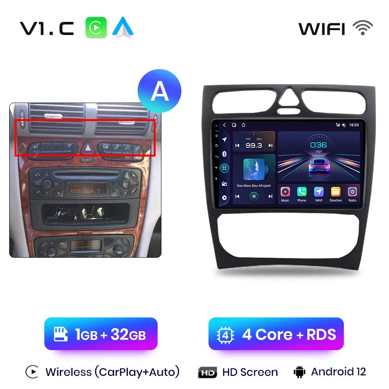 Radio para coche Junsun CarPlay Android Auto para Mercedes Benz Clase C Clase CLK W203 W209 S203 A209 2000-2005 Sistemas inteligentes Auto 