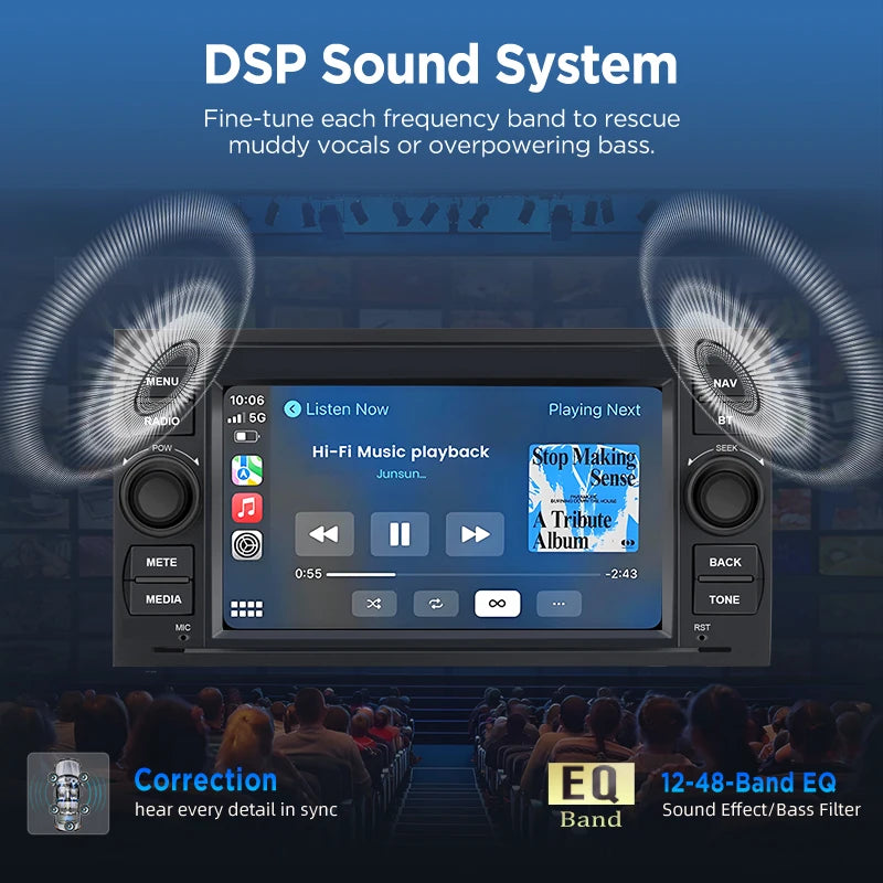 Junsun Wireless CarPlay Car Radio for Ford Focus Mondeo Fiesta Transit Kuga C-Max S-Max Galaxy Android Multimedia