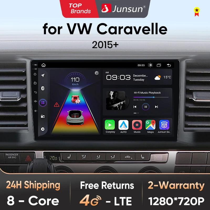 Junsun CarPlay inalámbrico Android Auto Radio para VOLKSWAGEN CARAVELLE 2015+ Sistemas inteligentes para coche RDS BT WiFi 2 DIN 