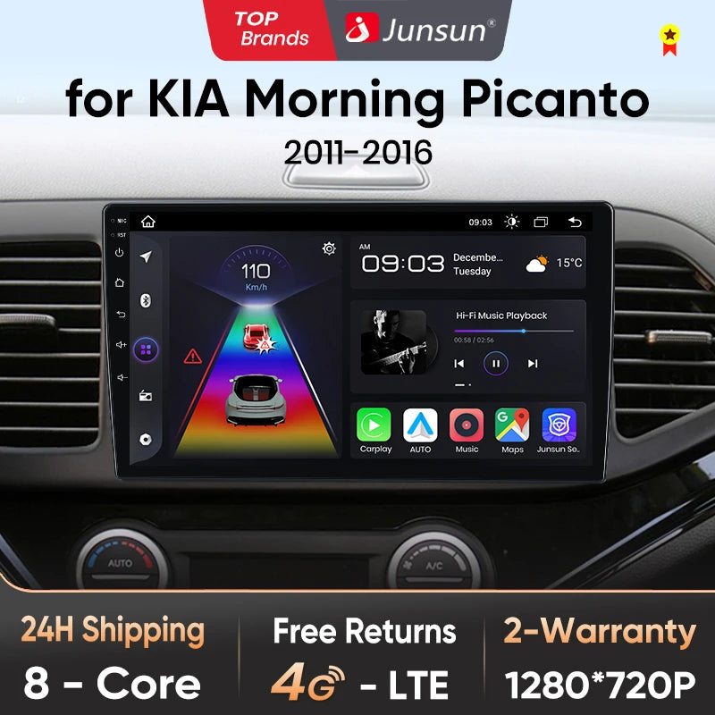 Junsun Autoradio für KIA Morning Picanto 2011–2016, kabelloses CarPlay Android Auto, intelligente Autosysteme, keine 2 Din, 2Din DVD 