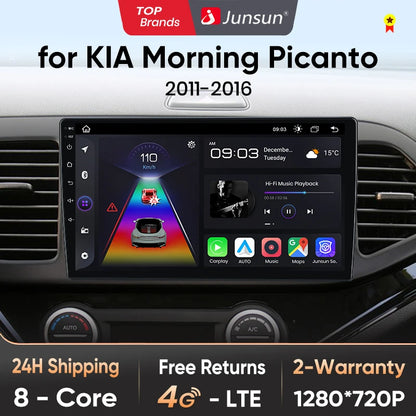 Junsun Autoradio für KIA Morning Picanto 2011–2016, kabelloses CarPlay Android Auto, intelligente Autosysteme, keine 2 Din, 2Din DVD 