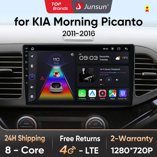 Radio Junsun para KIA Morning Picanto 2011-2016 con CarPlay inalámbrico, Android Auto, sistema inteligente para coche, 2 DIN, DVD. 
