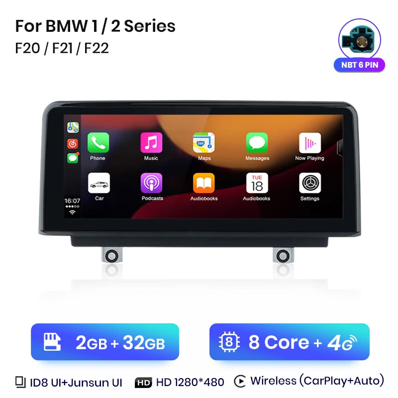 Junsun Wireless CarPlay Andorid Auto Car Radio For BMW Series 1 2 3 4 F20 F21 F22 F30 F31 F32 F33 F34 F36 GPS 4G WiFi Multimedia