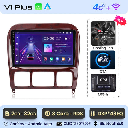 Radio Junsun V1 Plus para Mercedes Benz Clase S W220 1998-2005 con CarPlay inalámbrico, Android Auto, 2 DIN, DVD. 