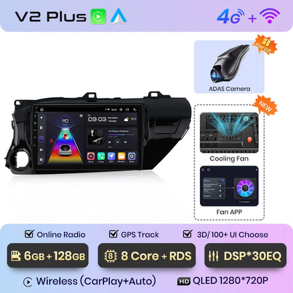 Radio Junsun V1 Plus para Toyota Hilux PickUp AN120 2015-2020 con CarPlay inalámbrico, Android Auto, 2 DIN, DVD. 