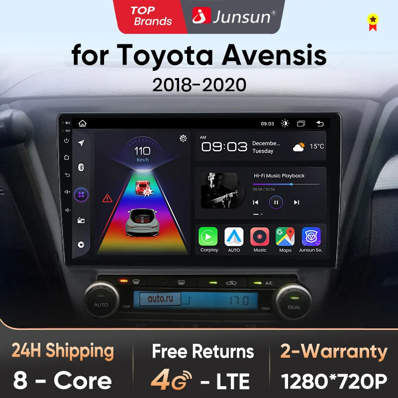 Junsun V1pro AI Voice Android Auto Radio para Toyota Avensis 2018-2020 Carplay 4G Car Multimedia GPS 2DIN Autoradio 