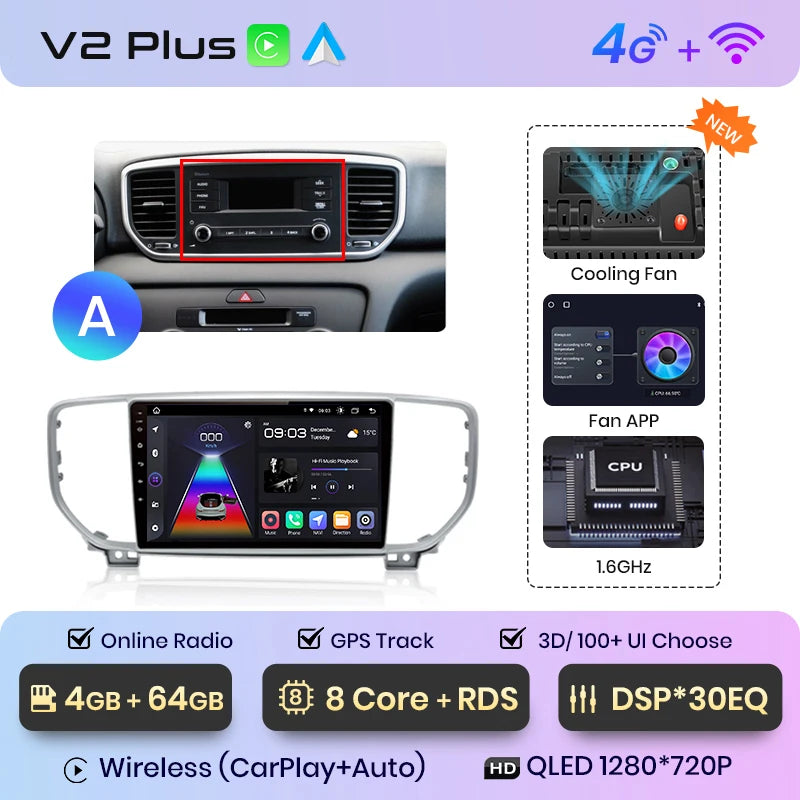 Junsun V1pro AI Voice Car Radio Android Auto Multimedia Player For Kia Sportage 4 QL 2018-2021 Carplay 4G DSP 2din GPS autoradio
