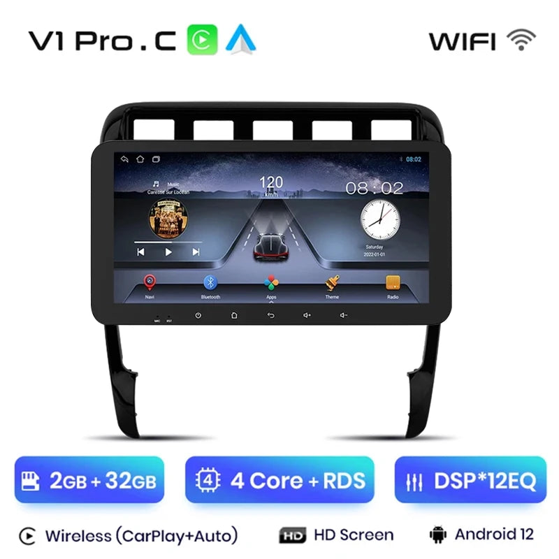 Junsun V1 AI Voice - Radio inalámbrica CarPlay Android para Porsche Cayenne 1 9PA 2002-2010, 4G, GPS, 2DIN 