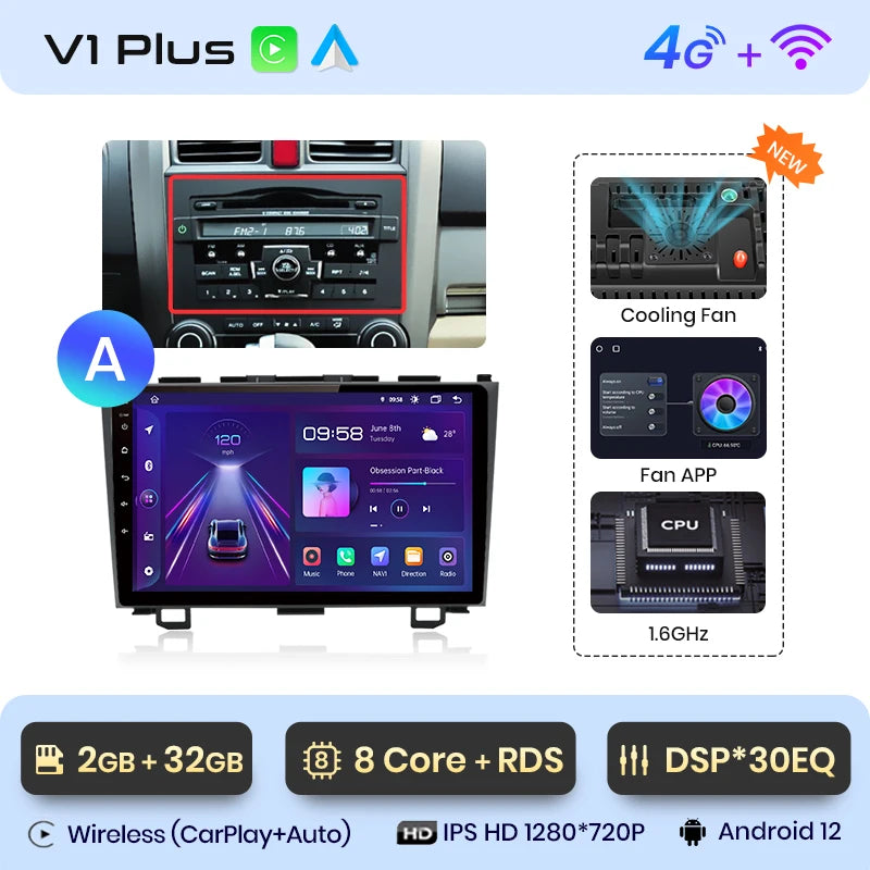 Radio de coche Junsun V1 con CarPlay inalámbrico y Android Auto para Honda CR-V 3 RE CRV 2007-2011, GPS, sistemas inteligentes para coche, autorradio inteligente. 