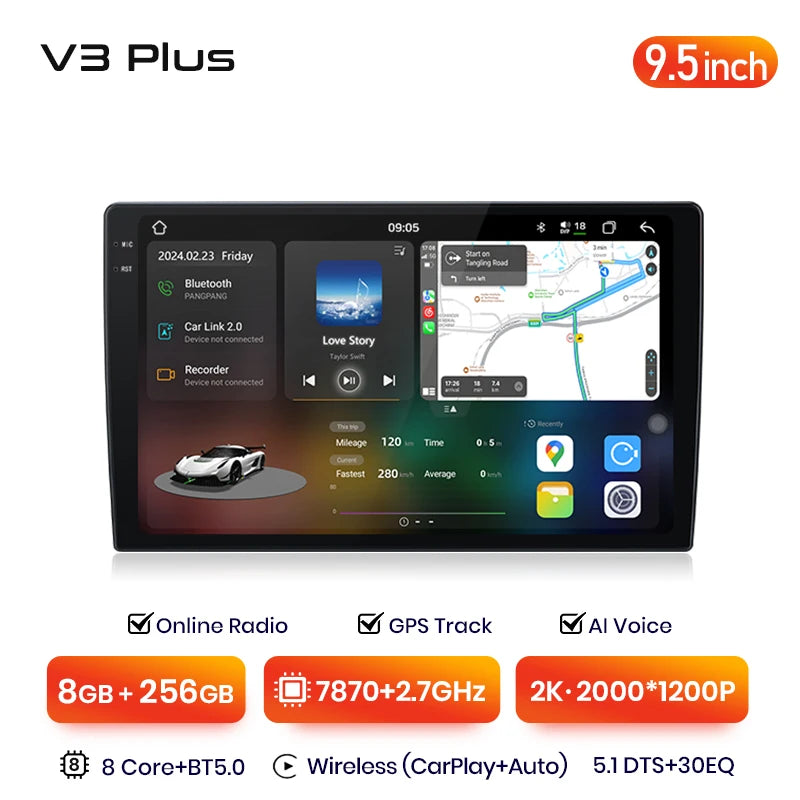 Junsun V3 Plus 2K Android 13 Wireless CarPlay Android Auto Car Intelligent Systems For Volvo S80 1998 - 2006 7870 Autoradio