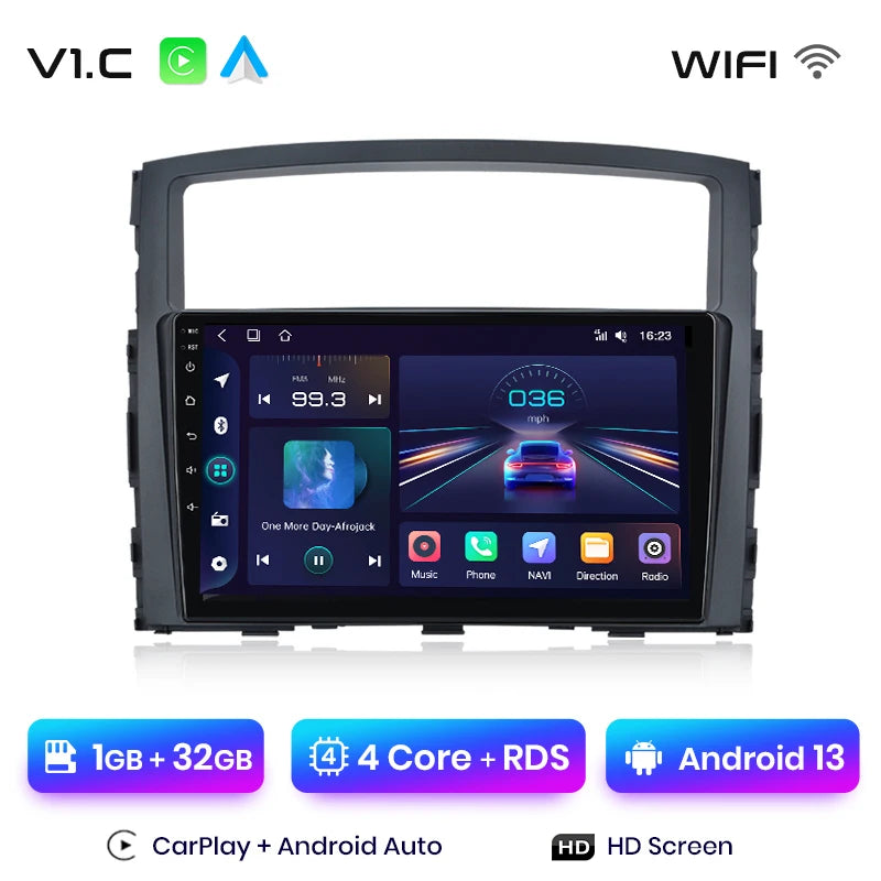 Radio Junsun V1 Plus para Mitsubishi Pajero 4 V80 V90 2006-2014 con CarPlay inalámbrico, Android Auto, 2 DIN, DVD. 