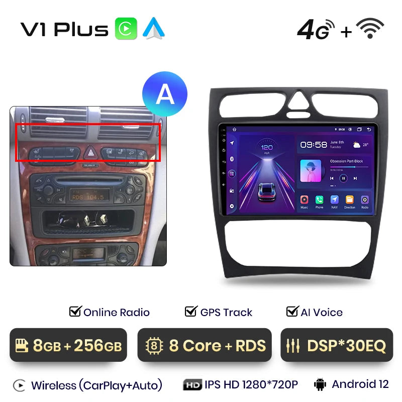 Radio para coche Junsun CarPlay Android Auto para Mercedes Benz Clase C Clase CLK W203 W209 S203 A209 2000-2005 Sistemas inteligentes Auto 