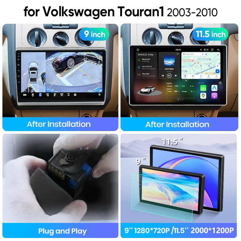 Junsun Wireless CarPlay Car Radio For Volkswagen Touran 1 2003 - 2010 Android Multimedia