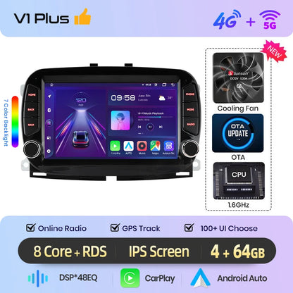 Junsun Wireless CarPlay Car Radio For Fiat 500 2016 2017 2018 2019 Android Multimedia