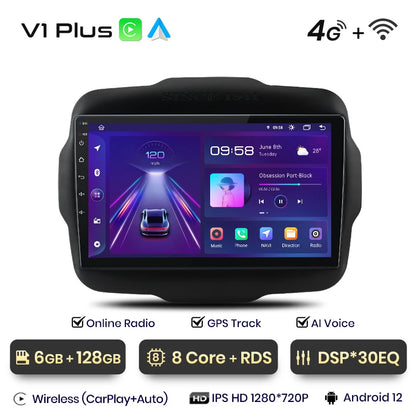 Junsun V1 AI Voice - Radio inalámbrica CarPlay Android para Jeep Renegade 2016-2020, 4G, GPS, 2DIN 