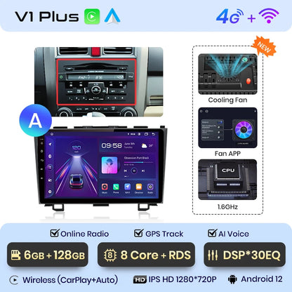 Radio de coche Junsun V1 con CarPlay inalámbrico y Android Auto para Honda CR-V 3 RE CRV 2007-2011, GPS, sistemas inteligentes para coche, autorradio inteligente. 