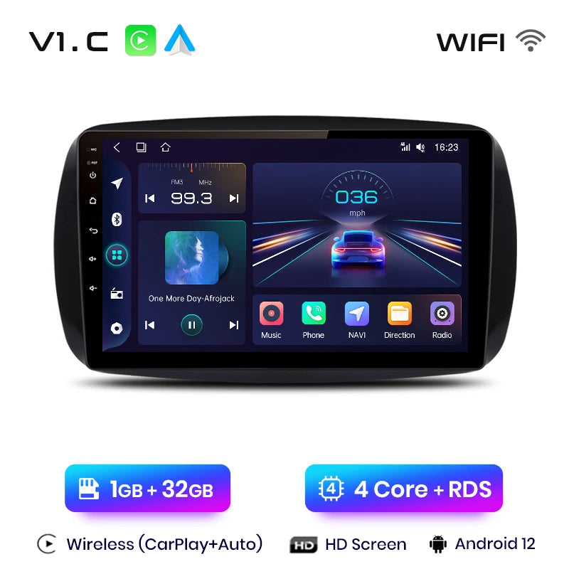 Junsun V1 AI Voice Wireless CarPlay Android Auto Radio for Mercedes Benz Smart 2016 Car Multimedia GPS 2din autoradio