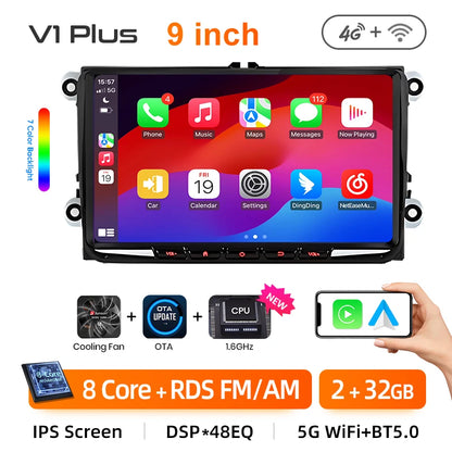 Junsun 2Din Wireless CarPlay for Apple Android Auto Car Radio Multimedia Player For VW Volkswagen Skoda Octavia PASSAT B6 GOLF