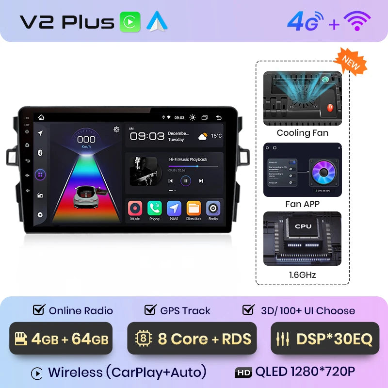 Junsun V1pro AI Voice Android Auto Radio para Toyota Auris E150 2006-2012 Carplay Car Multimedia GPS 2DIN autorradio 