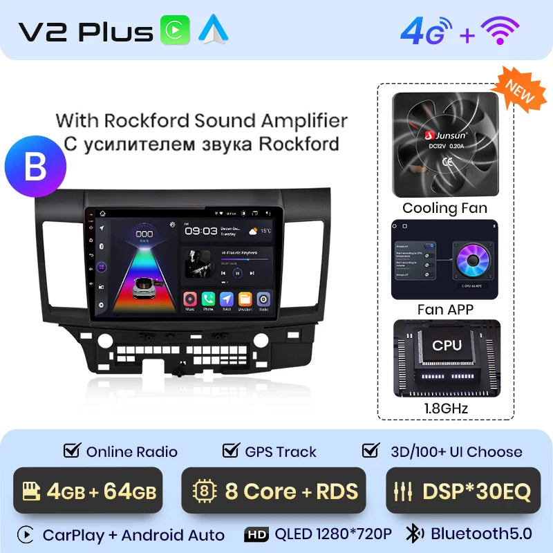 Radio Junsun para coche Mitsubishi Lancer 2007-2013 con CarPlay inalámbrico, Android Auto, sistema inteligente para coche, 2 DIN, DVD. 