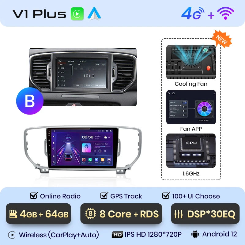 Junsun V1 AI Voice Wireless CarPlay Android Auto Radio For Kia Sportage 4 QL 2016 - 2018 4G Car Multimedia GPS 2din autoradio