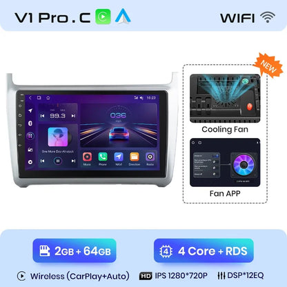 Junsun CarPlay inalámbrico Android Auto Radio para VOLKSWAGEN POLO 2014 Sistemas inteligentes para coche RDS BT WiFi 2 DIN 
