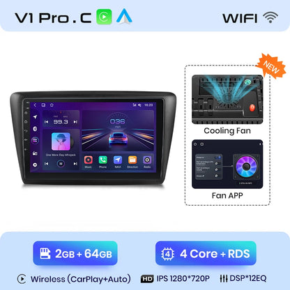 Junsun Drahtlose Android Auto Radio Für Skoda Rapid 2013 -2019 4G Auto Multimedia GPS 2din autoradio 
