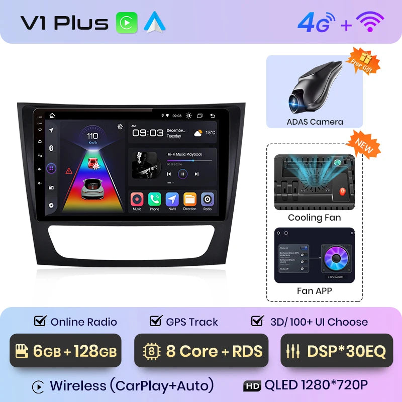 Junsun V1 - Radio inalámbrica con CarPlay y Android para Mercedes Benz Clase E (W211, E300, años 2002 a 2010), 4G, GPS, 2DIN 