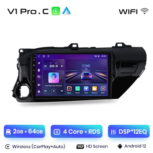 Radio Junsun V1 Plus para Toyota Hilux PickUp AN120 2015-2020 con CarPlay inalámbrico, Android Auto, 2 DIN, DVD. 