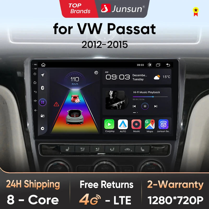 Junsun Wireless CarPlay Android Auto Radio For VOLKSWAGEN PASSAT 2012 2013 2014 2015 Car Intelligent Systems RDS BT WiFi 2 din