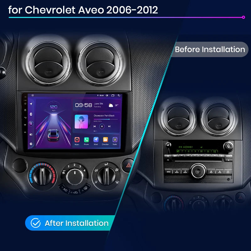 Radio Junsun V1 Plus para Chevrolet Aveo 2006-2012 con CarPlay inalámbrico, Android Auto, sistema inteligente, 2 DIN, DVD, 2 DIN. 
