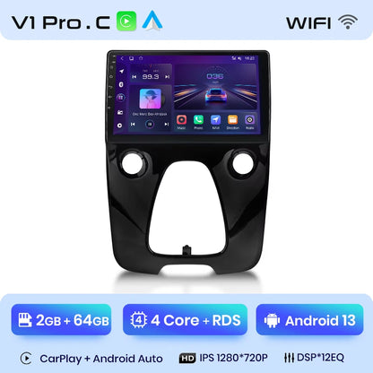 Radio Junsun V1 Plus para Peugeot 108, Citroën C1 y Toyota Aygo (2014-2021), inalámbrica, CarPlay, Android Auto, 2 DIN, DVD.
