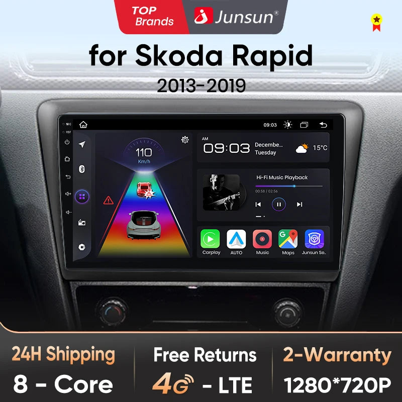 Junsun Drahtlose Android Auto Radio Für Skoda Rapid 2013 -2019 4G Auto Multimedia GPS 2din autoradio 