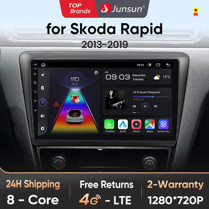 Junsun Drahtlose Android Auto Radio Für Skoda Rapid 2013 -2019 4G Auto Multimedia GPS 2din autoradio 