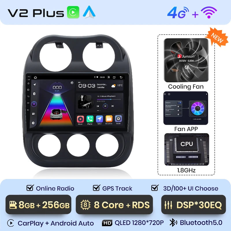 Radio Junsun para coche JEEP Compass Patriot 2010-2016 con CarPlay inalámbrico, Android Auto, sistema inteligente para coche, 2 DIN, DVD. 
