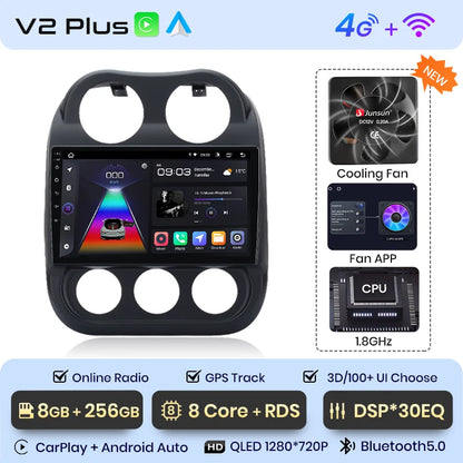 Radio Junsun para coche JEEP Compass Patriot 2010-2016 con CarPlay inalámbrico, Android Auto, sistema inteligente para coche, 2 DIN, DVD. 