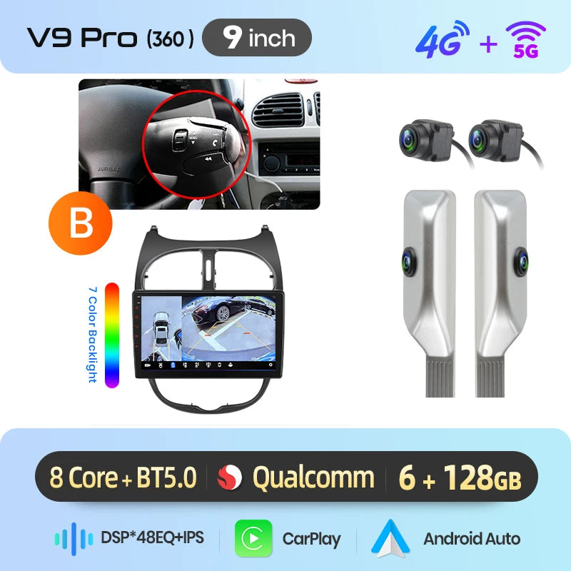 Junsun Wireless CarPlay Car Radio For Peugeot 206 2001 2002 2003 2004-2008 Android Multimedia