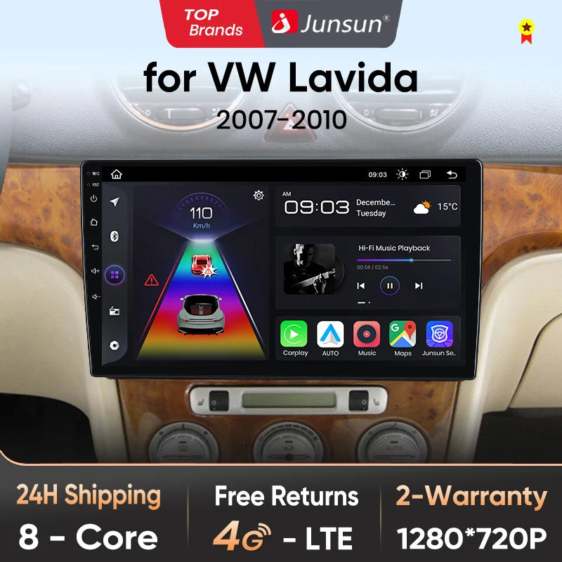 Junsun CarPlay inalámbrico Android Auto Radio para VOLKSWAGEN LAVIDA 2007 2008 2009 2010 Sistemas inteligentes para coche RDS BT WiFi 2 DIN 